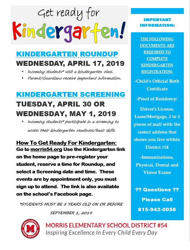 Kindergarten Roundup And Screenings For 2019-20 School Year 