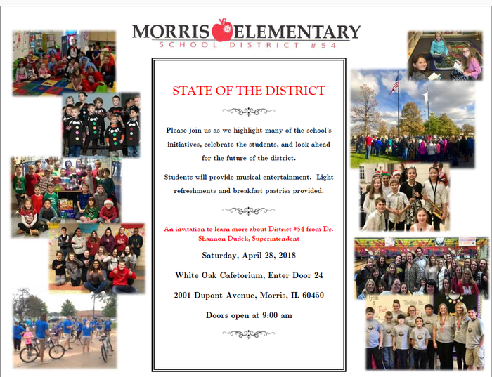 Invitation to the State of the District, April 28th at 9:00 am.
